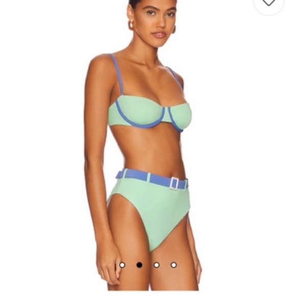 WeWoreWhat Balconette bikini top in mint green and blue jean - Picture 2 of 5